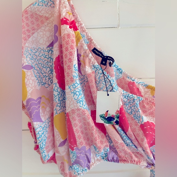 NWT America And Beyond MIDI DRESS Cutout One Shoulder Kaftan Colorful MEDIUM - Picture 3 of 5